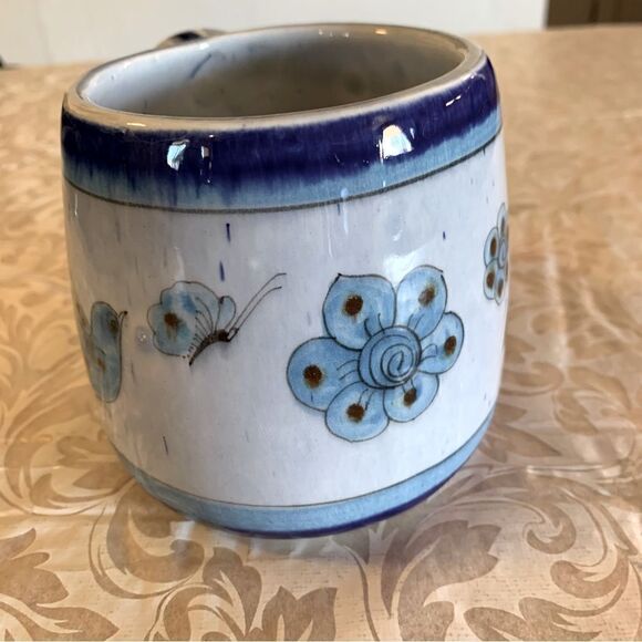 Signed Mexican Talavera Coffee Mug Multi Blue Flowers Floral Cup Gorgeous - Picture 7 of 7